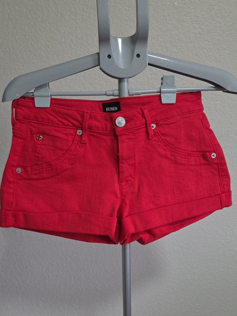 Hudson Jeans Women's Bright Red Denim Rolled-Hem Shorts